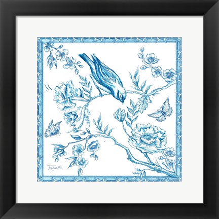 Framed Chinoiserie Tile I Print