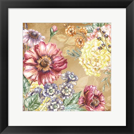 Framed Wildflower Medley Square Gold I Print