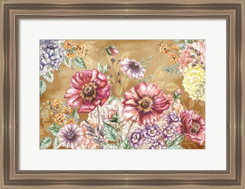 Framed Wildflower Medley Landscape on Rust Print