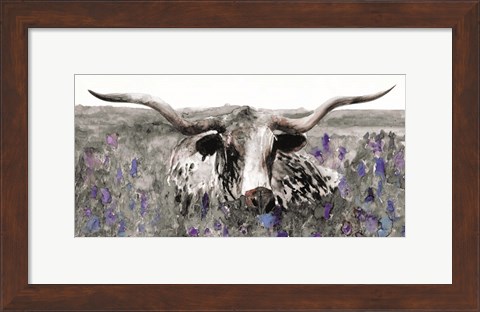 Framed Longhorn in Flower Field Print