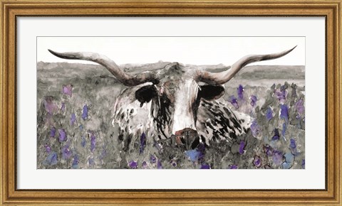 Framed Longhorn in Flower Field Print