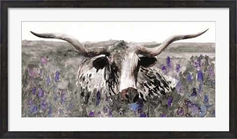 Framed Longhorn in Flower Field Print