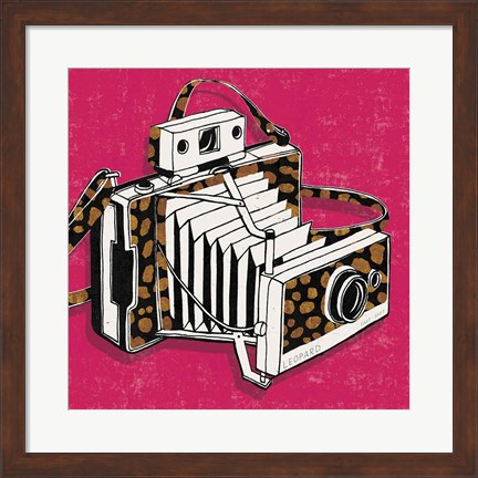 Framed Jungle Camera Bright Rose Print