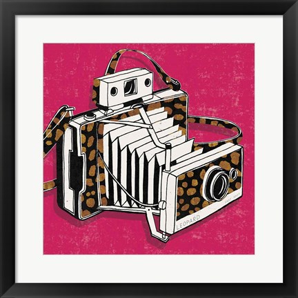 Framed Jungle Camera Bright Rose Print