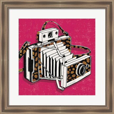 Framed Jungle Camera Bright Rose Print