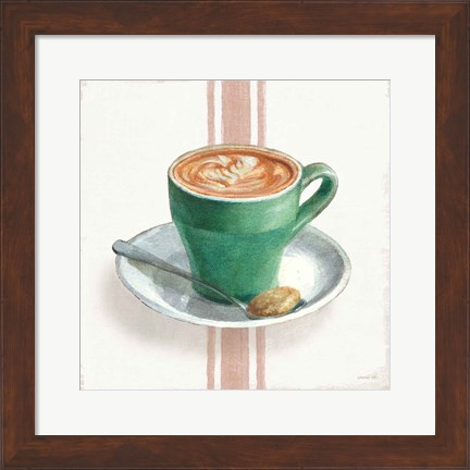 Framed Wake Me Up Coffee II with Stripes Print