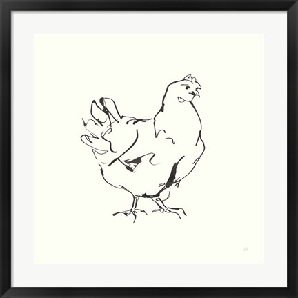 Framed Line Chicken I Print