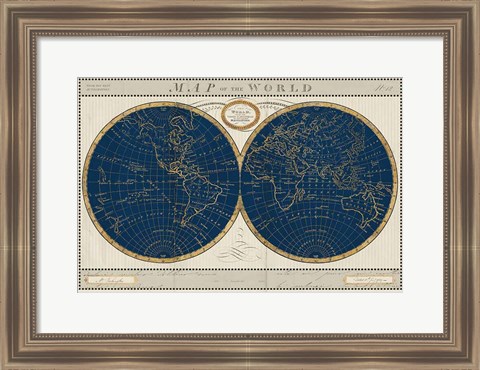 Framed Torkingtons World Map Indigo Globes Print