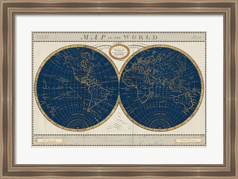 Framed Torkingtons World Map Indigo Globes Print