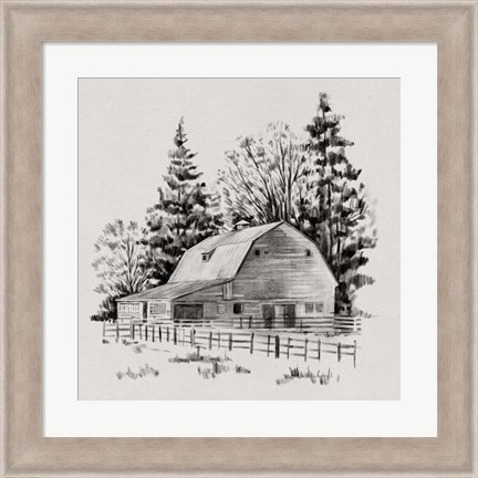 Framed Distant Barn Sketch I Print