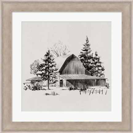 Framed Distant Barn Sketch II Print