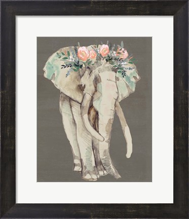 Framed Flower Crown Elephant I Print