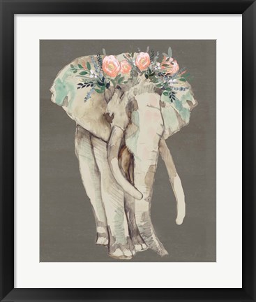 Framed Flower Crown Elephant I Print