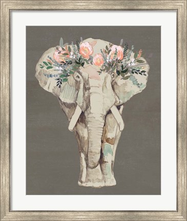 Framed Flower Crown Elephant II Print