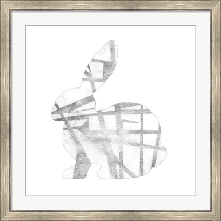 Framed Geometric Rabbit in Silver III Print