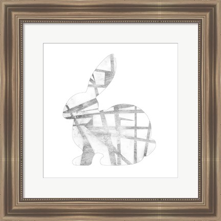 Framed Geometric Rabbit in Silver III Print