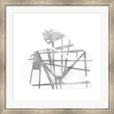 Framed Geometric Rabbit in Silver IV Print