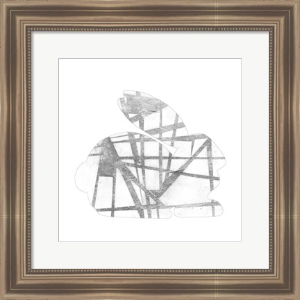 Framed Geometric Rabbit in Silver IV Print