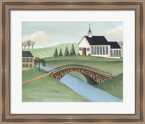 Framed Folk Church Scene I Print