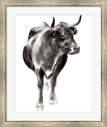 Framed Charcoal Cattle I Print