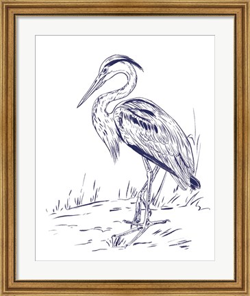 Framed Indigo Heron I Print