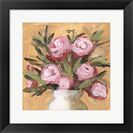 Framed Vase &amp; Roses I Print