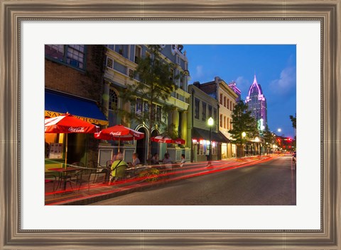 Framed Dauphin Street at Twilight, Mobile, Alabama Print