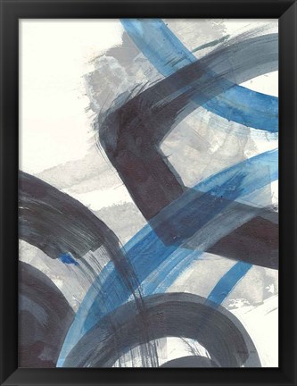 Framed Blue Brushy Abstract I Print