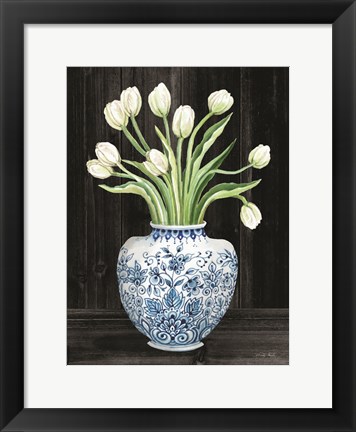 Framed Blue and White Tulips Black I Print