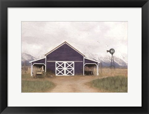 Framed Navy Barn in Tetons Print