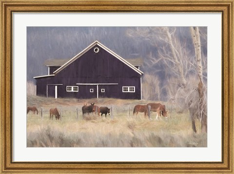 Framed Old Navy Barn with Horses Print