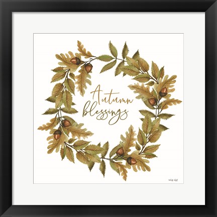 Framed Autumn Blessings Fall Wreath Print