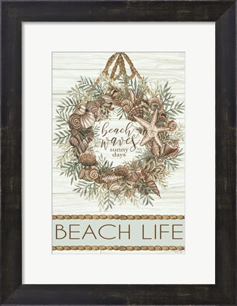 Framed Beach Waves Wreath Print