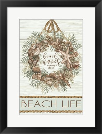 Framed Beach Waves Wreath Print