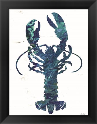 Framed Bright Lobster Blue Print