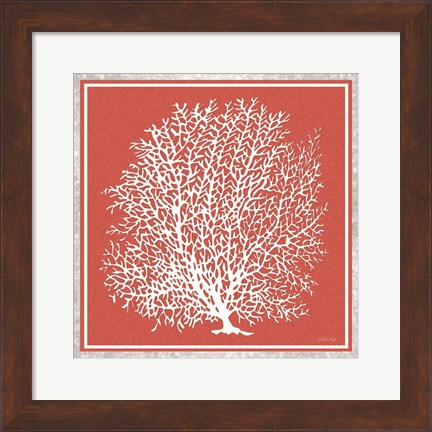 Framed Coastal Coral on Red I Print