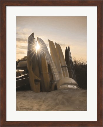 Framed Beach Kayaks Print