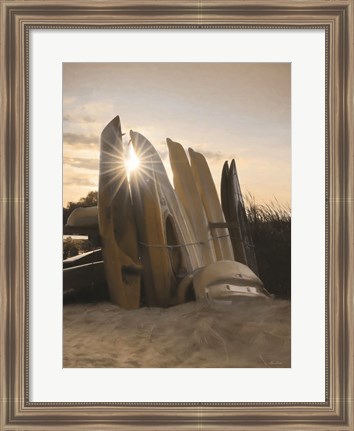 Framed Beach Kayaks Print