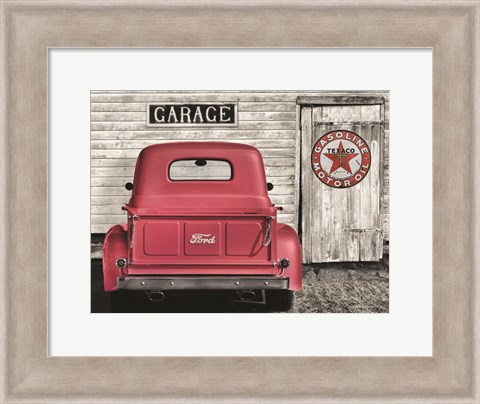 Framed Red Truck with Texaco Sign Print