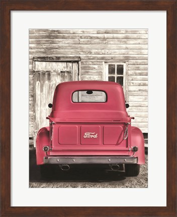 Framed Red Ford at Barn Print