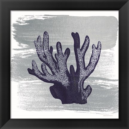 Framed Brushed Midnight Blue Elkhorn Coral Print