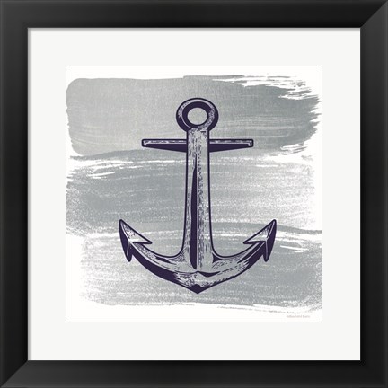 Framed Brushed Midnight Blue Anchor Print