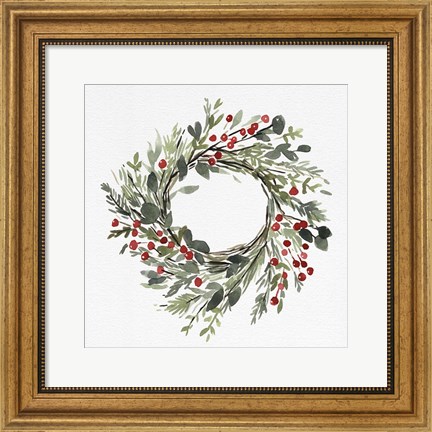 Framed Holly Farmhouse Wreath II Print