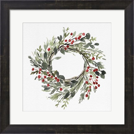 Framed Holly Farmhouse Wreath II Print