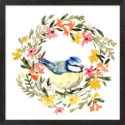 Framed Springtime Wreath &amp; Bird I Print
