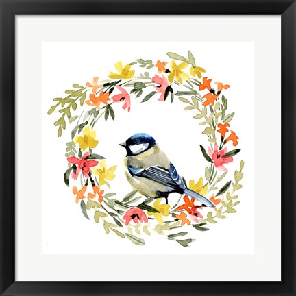 Framed Springtime Wreath &amp; Bird II Print