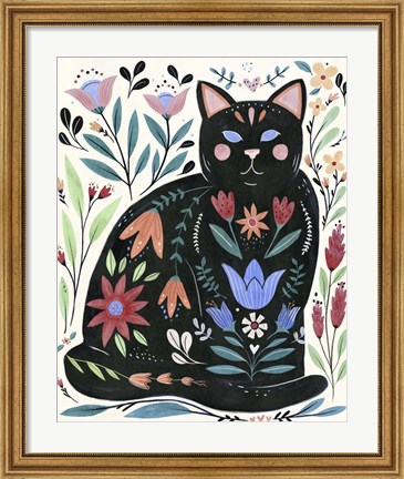 Framed Folksy Feline II Print