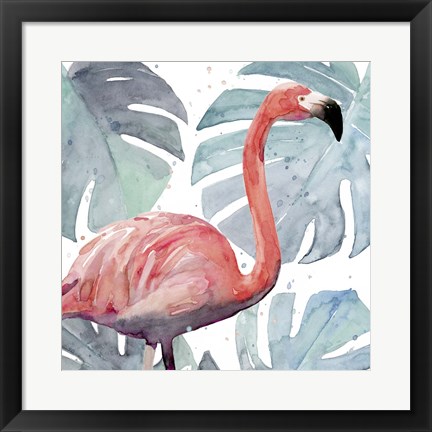 Framed Flamingo Splash I Print