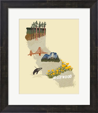 Framed Illustrated State-California Print