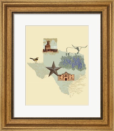 Framed Illustrated State-Texas Print